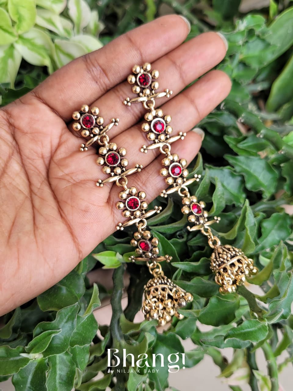 Layered Jhumka Earrings – Ruby Pink