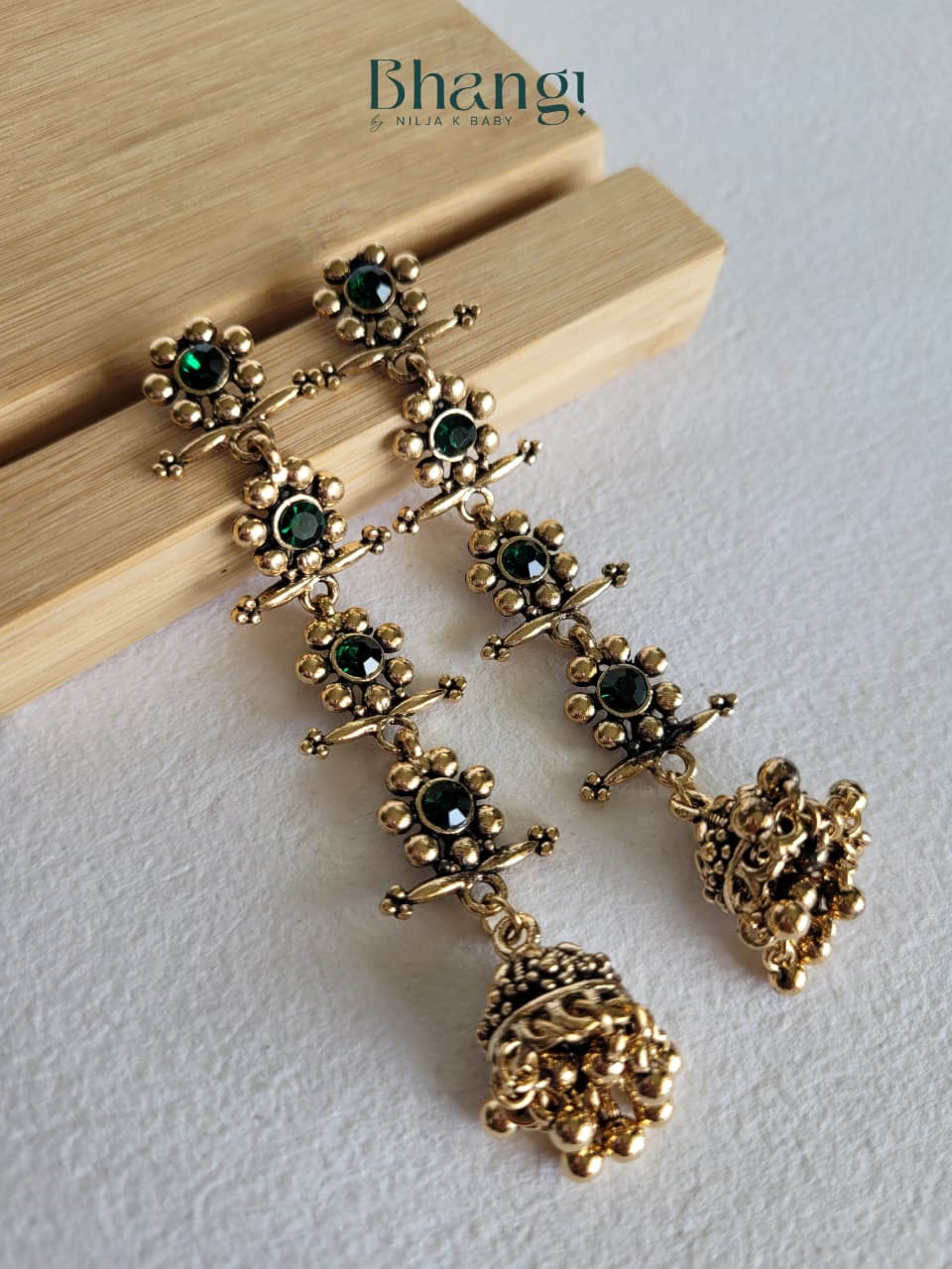 Layered Jhumka Earrings – Green