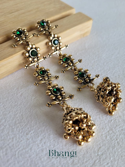 Layered Jhumka Earrings – Green