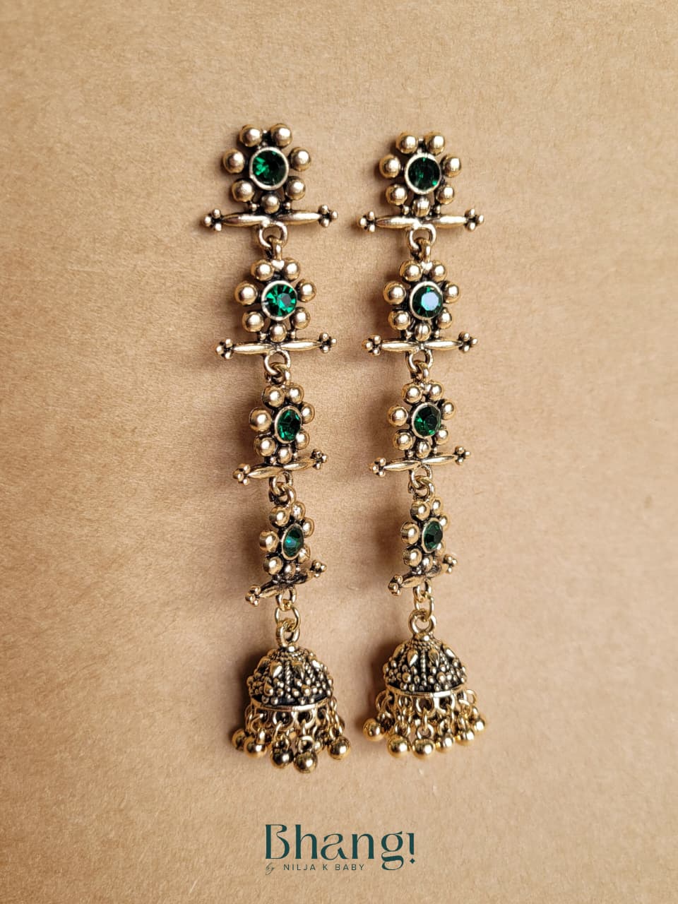 Layered Jhumka Earrings – Green
