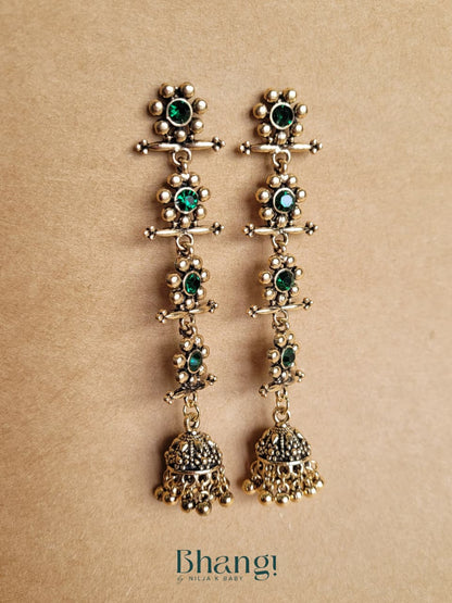 Layered Jhumka Earrings – Green