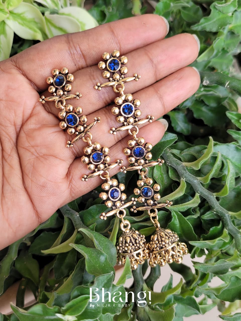 Layered Jhumka Earrings – Royal Blue