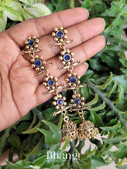 Layered Jhumka Earrings – Royal Blue