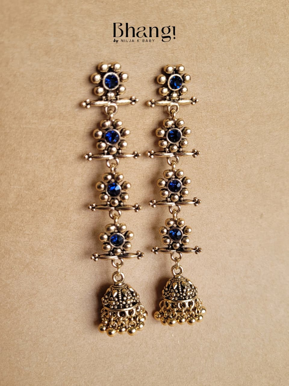 Layered Jhumka Earrings – Royal Blue