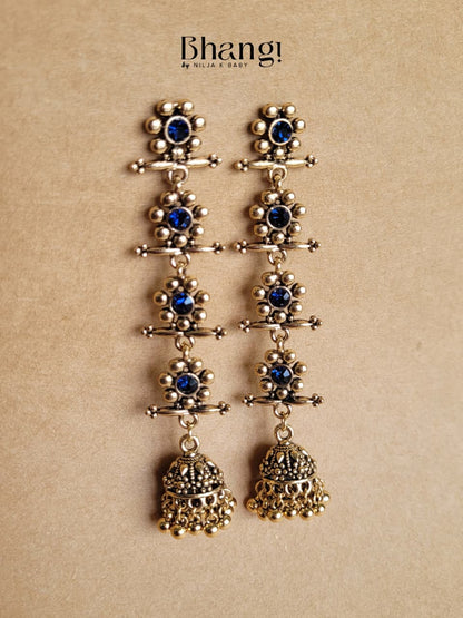 Layered Jhumka Earrings – Royal Blue