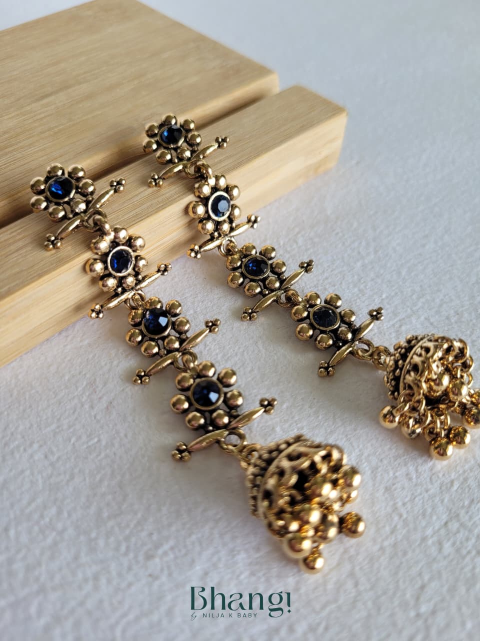 Layered Jhumka Earrings – Royal Blue