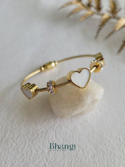 White Heart Charm Bangle (Small)