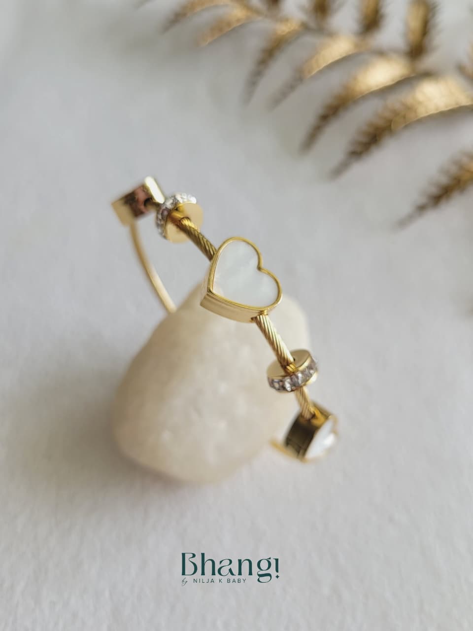 White Heart Charm Bangle (Small)