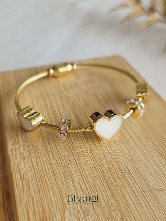 White Heart Charm Bangle (Small)