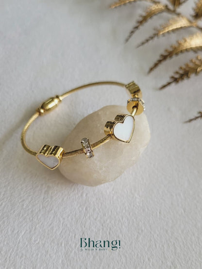White Heart Charm Bangle (Small)