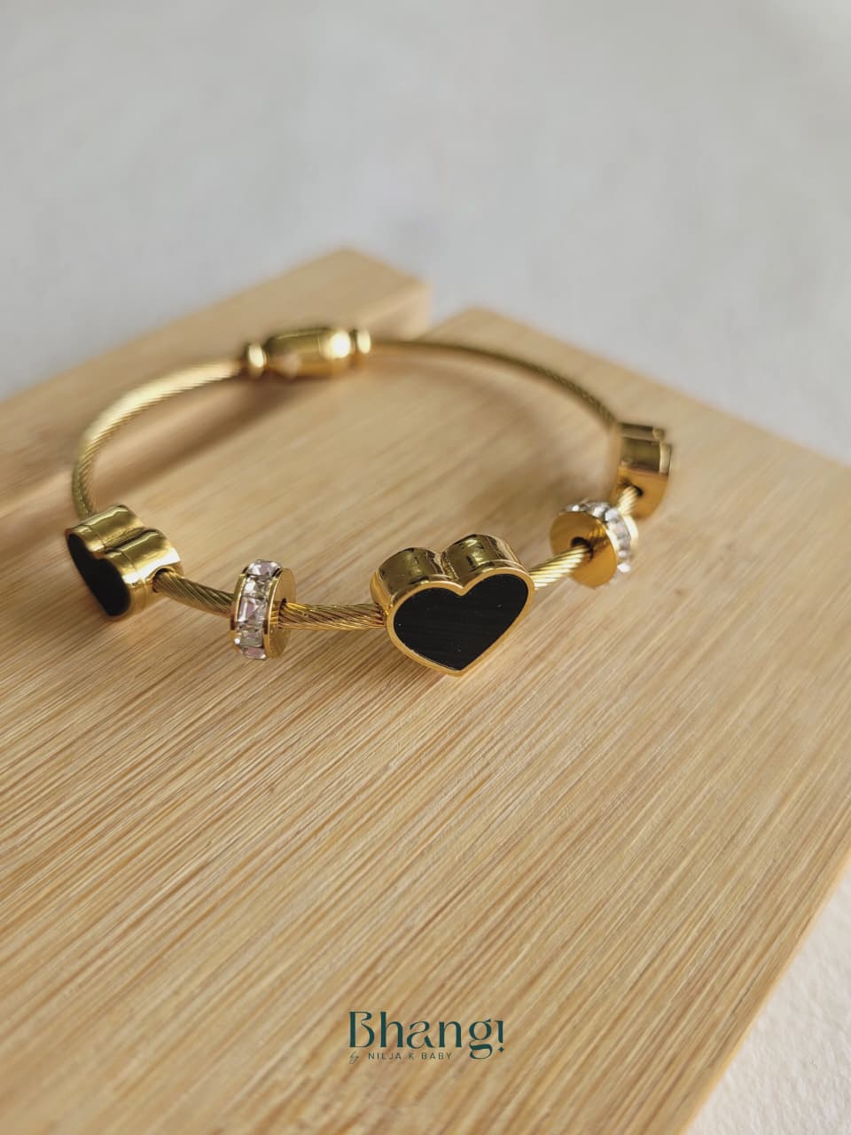 Black Heart Charm Bangle (Small)