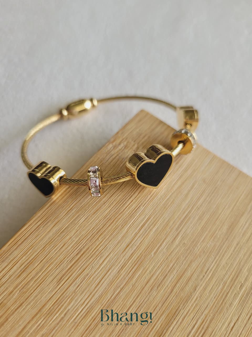 Black Heart Charm Bangle (Small)