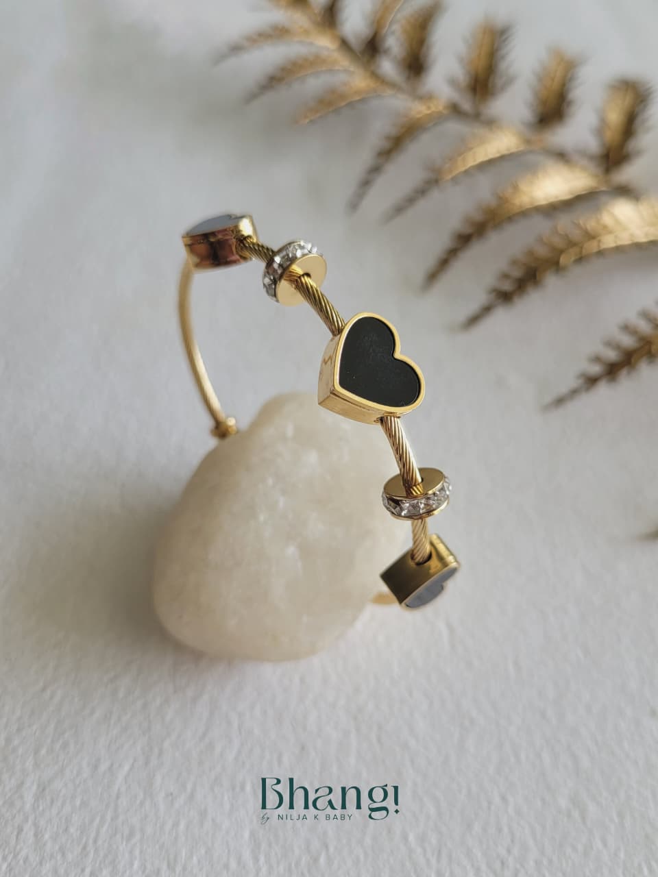 Black Heart Charm Bangle (Small)