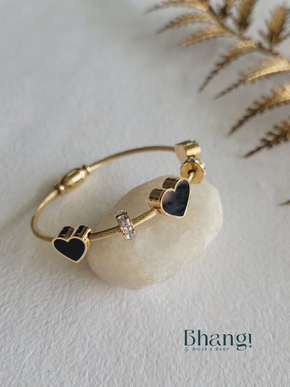 Black Heart Charm Bangle (Small)