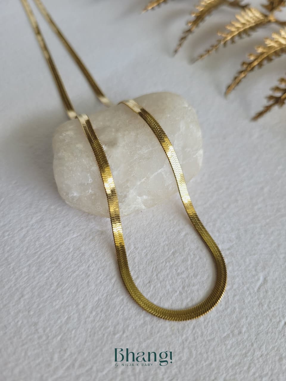 Classic Gold Herringbone Chain Necklace for Women | Minimal Flat Snake Chain