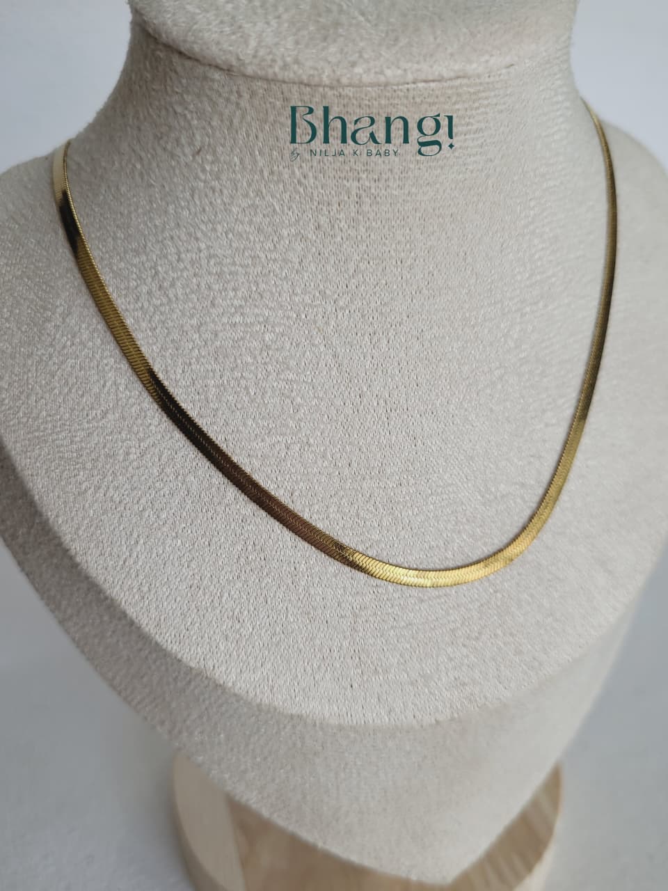 Classic Gold Herringbone Chain Necklace for Women | Minimal Flat Snake Chain