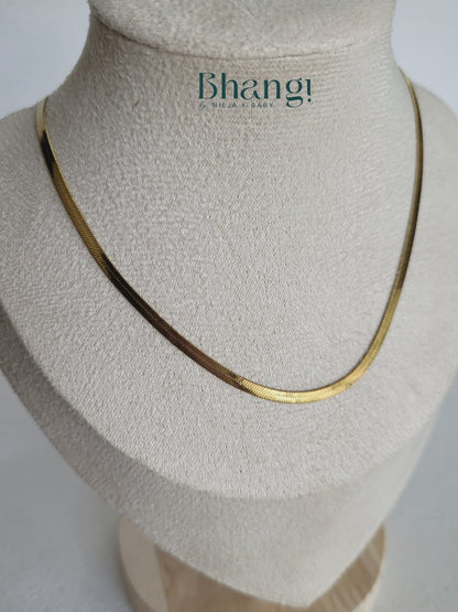Classic Gold Herringbone Chain Necklace for Women | Minimal Flat Snake Chain