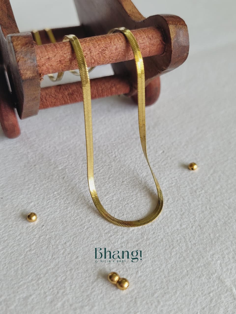 Classic Gold Herringbone Chain Necklace for Women | Minimal Flat Snake Chain