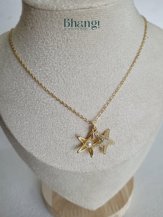 Dual Starfish Pendant with Crystal & Pearl Details
