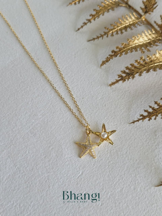 Dual Starfish Pendant with Crystal & Pearl Details