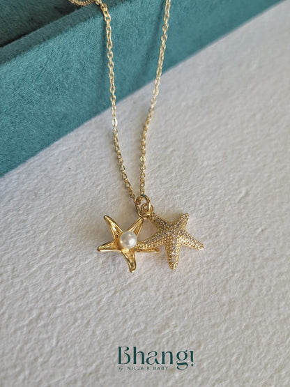 Dual Starfish Pendant with Crystal & Pearl Details
