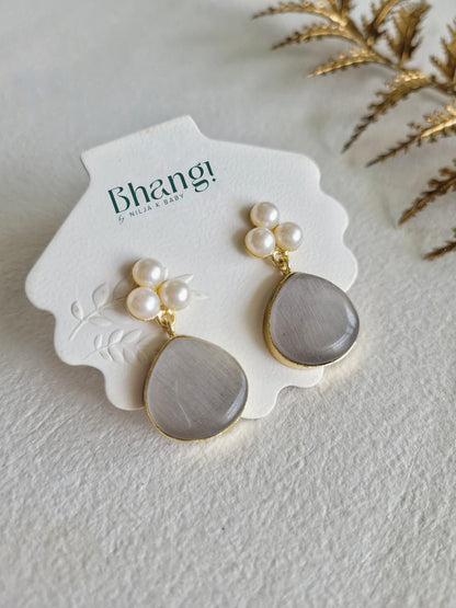 Moon Pearl Brass Earrings