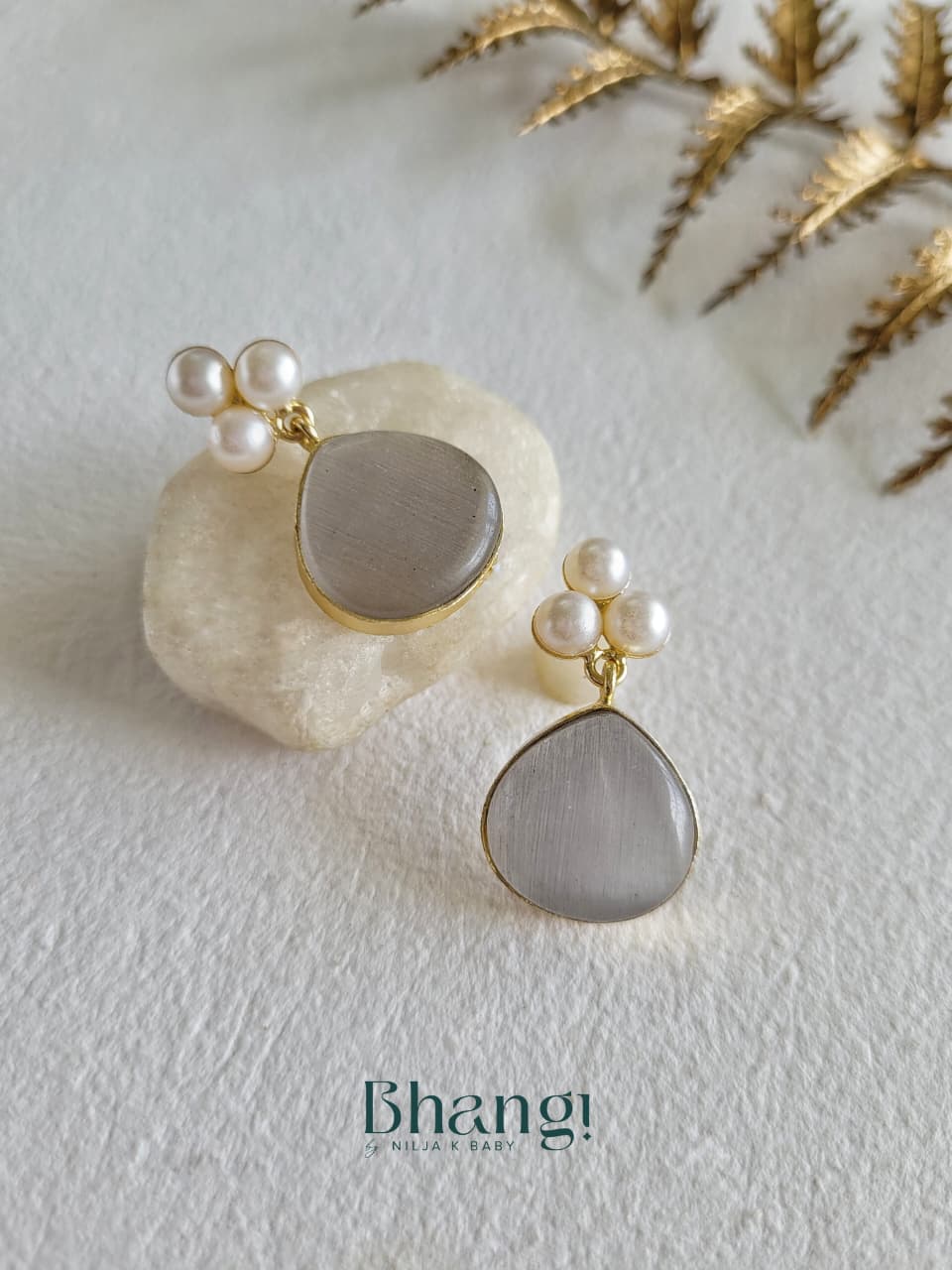 Moon Pearl Brass Earrings