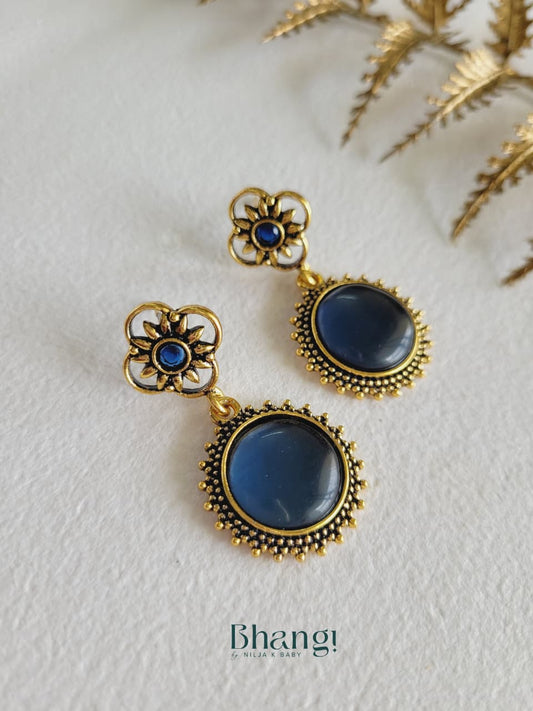Sapphire Bloom Brass Earrings