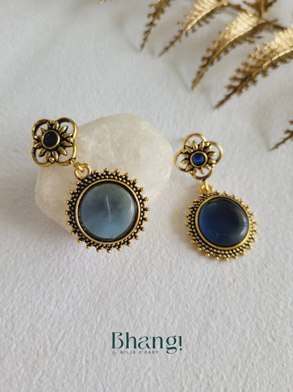 Sapphire Bloom Brass Earrings