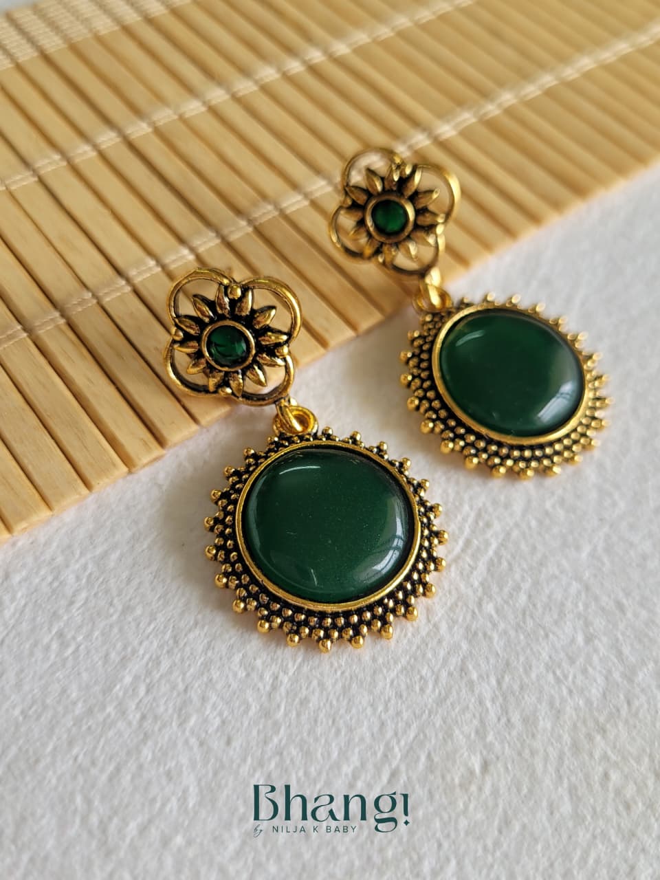 Emerald Royale Brass Earrings