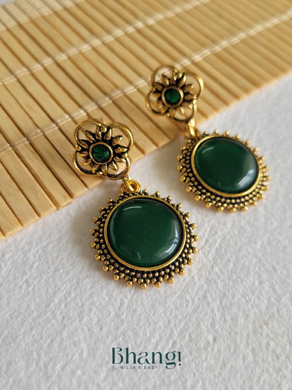 Emerald Royale Brass Earrings