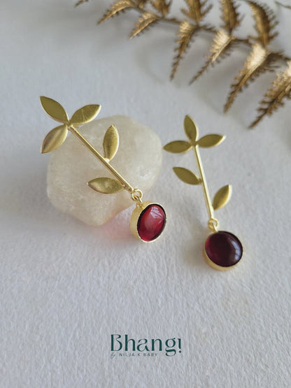 Crimson Bloom Brass Earrings