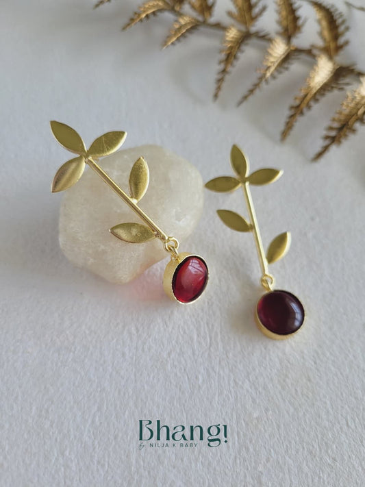 Crimson Bloom Brass Earrings