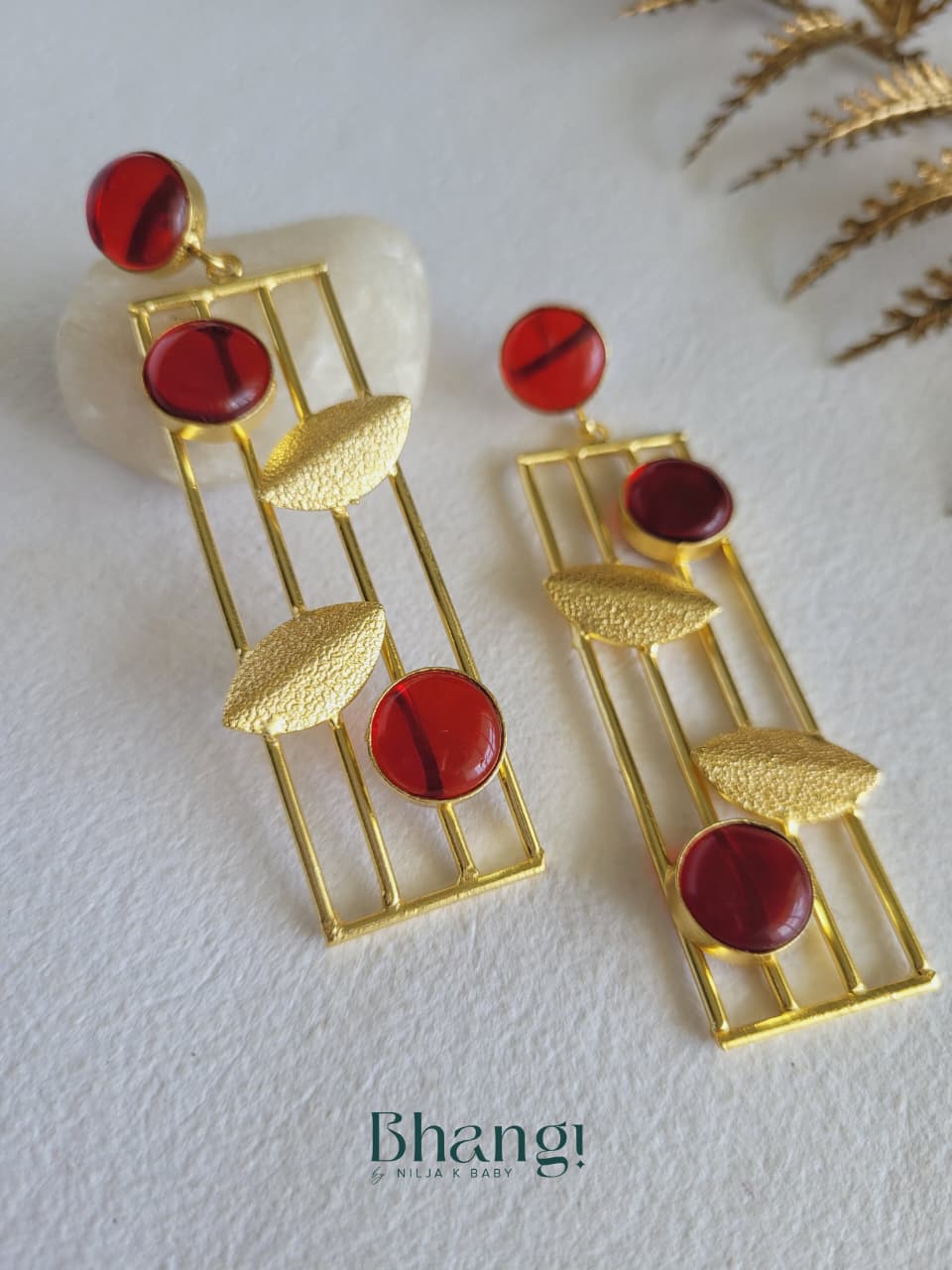 Crimson Glow Brass Earrings