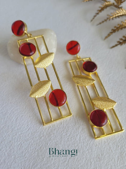 Crimson Glow Brass Earrings