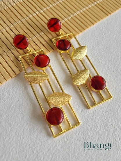Crimson Glow Brass Earrings