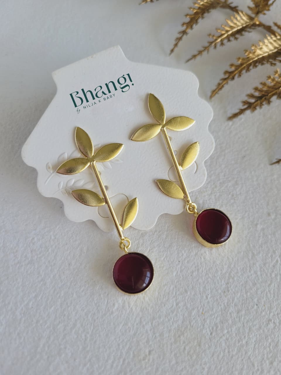 Crimson Bloom Brass Earrings
