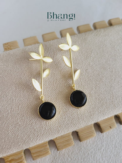 Midnight Bloom Brass Earrings