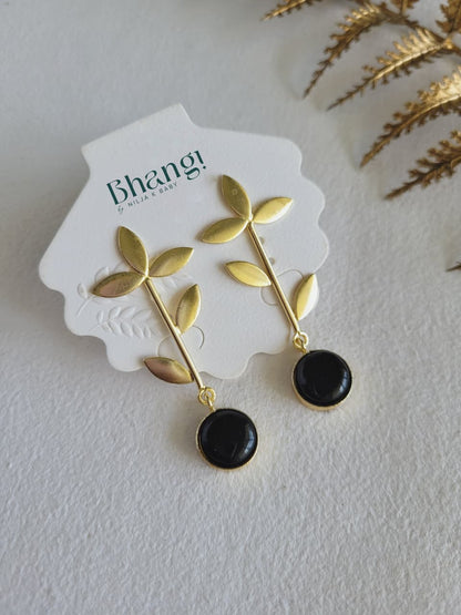 Midnight Bloom Brass Earrings