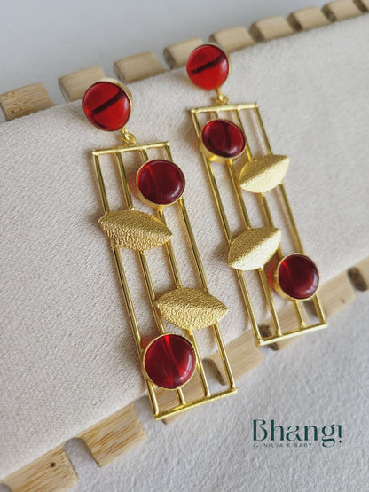 Crimson Glow Brass Earrings