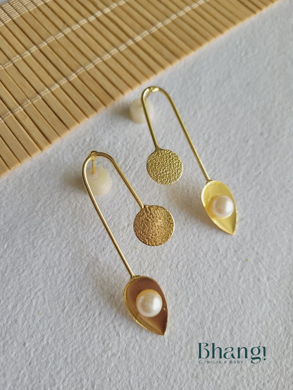 Pearl Orbit Brass Earrings
