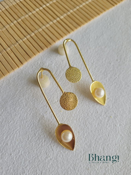 Pearl Orbit Brass Earrings