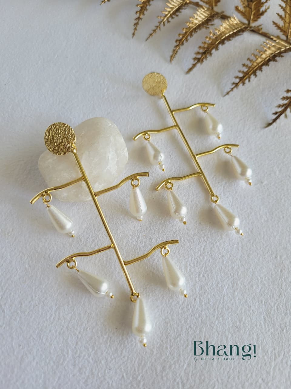 Pearl Cascade Brass Earrings