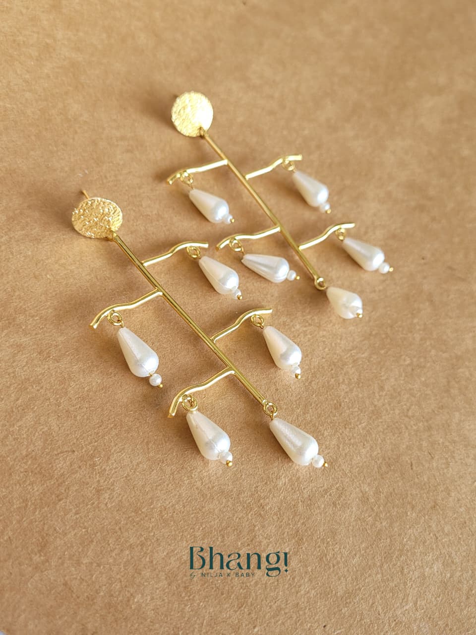 Pearl Cascade Brass Earrings