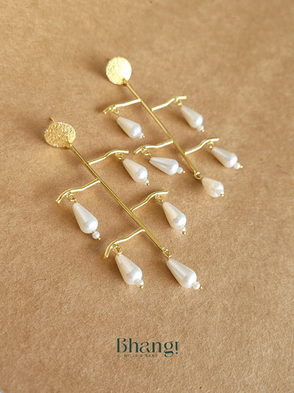 Pearl Cascade Brass Earrings