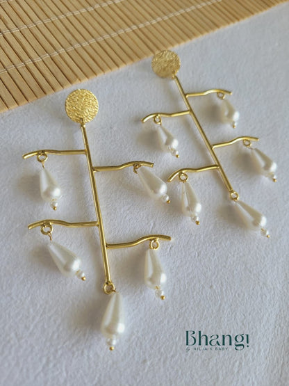 Pearl Cascade Brass Earrings