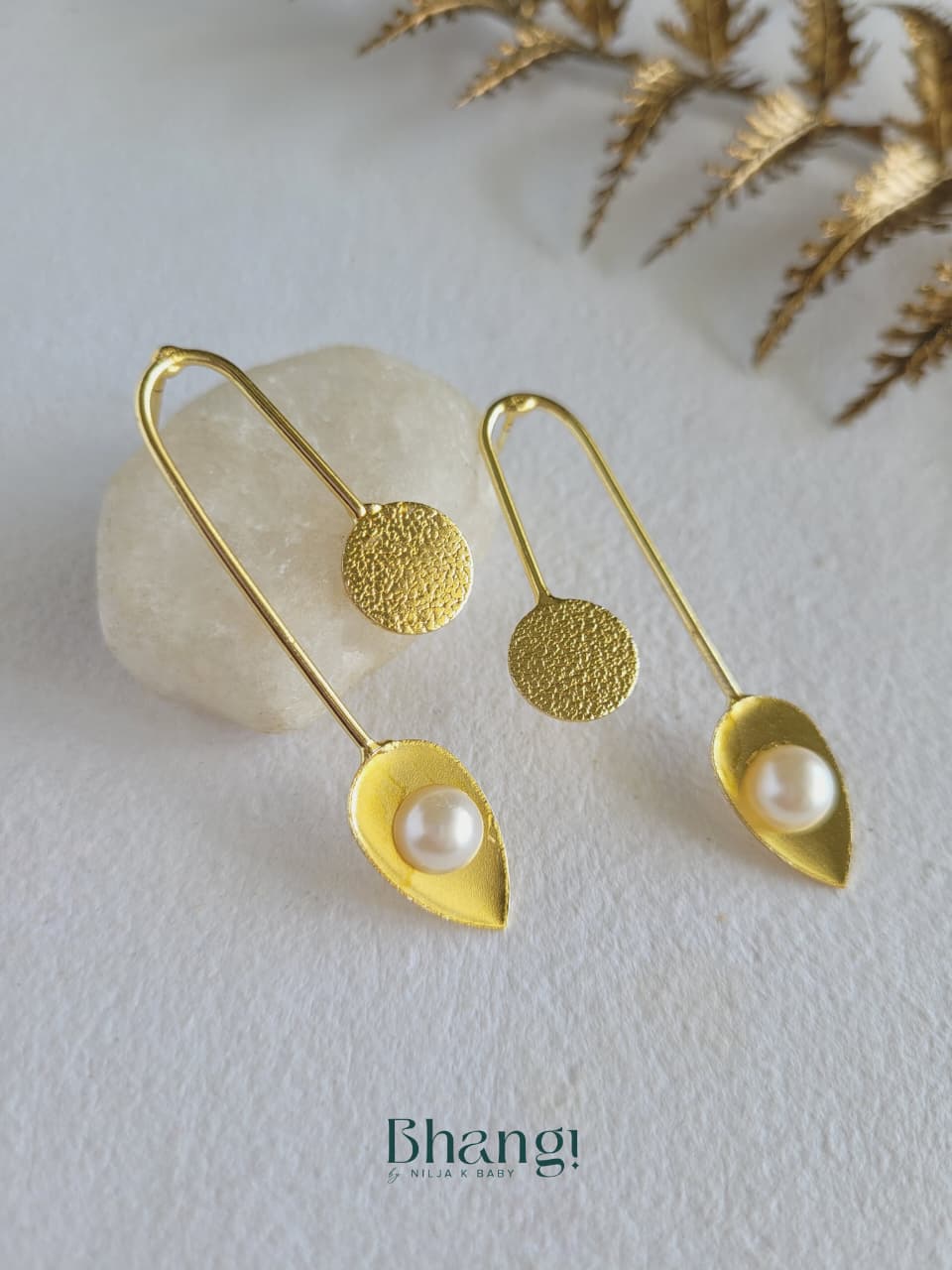 Pearl Orbit Brass Earrings