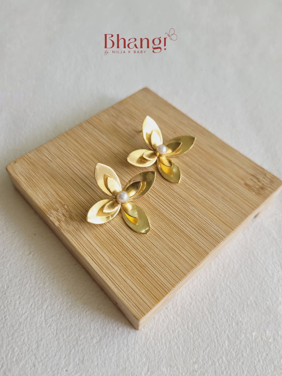 Pearl Petalia Brass Floral Stud Earrings