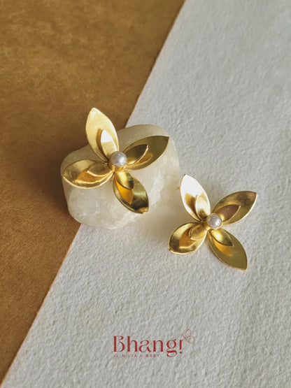 Pearl Petalia Brass Floral Stud Earrings