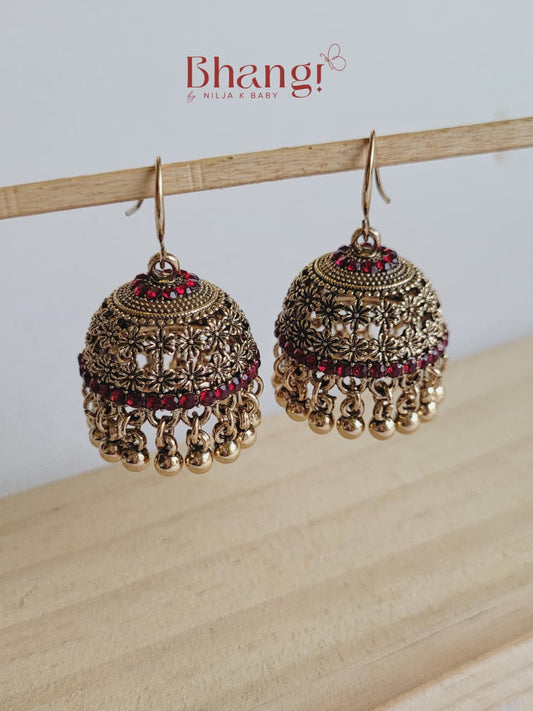 Sundari Jhumka - Ruby Red